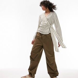 Topshop wrap long sleeve shirt in olive. Sz 4. NWT.